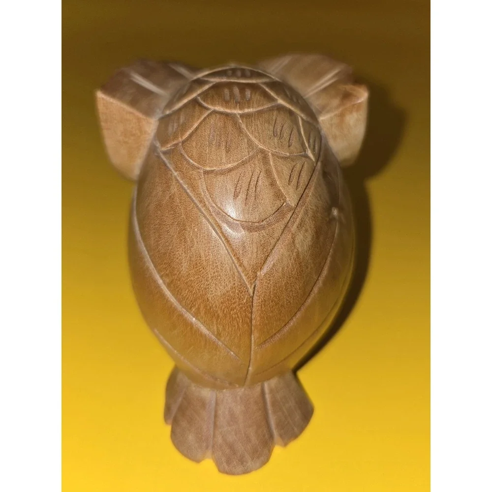 Small Wood Owl Hand Carved Figurine 2.75